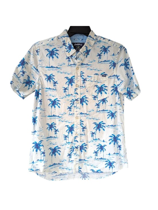 Chubbies Other - Chubbies Men M White Blue Palm Tree AOP Button Up Weekender Shirt 21x30 Tropical